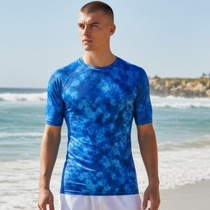 Kanu Surf adults size large Royal Blue Swim Shirt $56 New short sleeves UPF50+